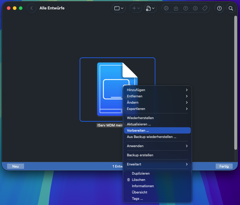 Entwurf in Apple Configurator vorbereiten