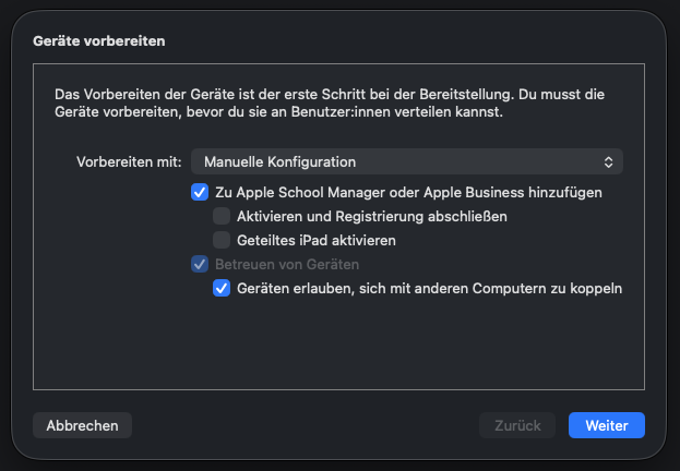 Manuelle Konfiguration in Apple Configurator auswählen