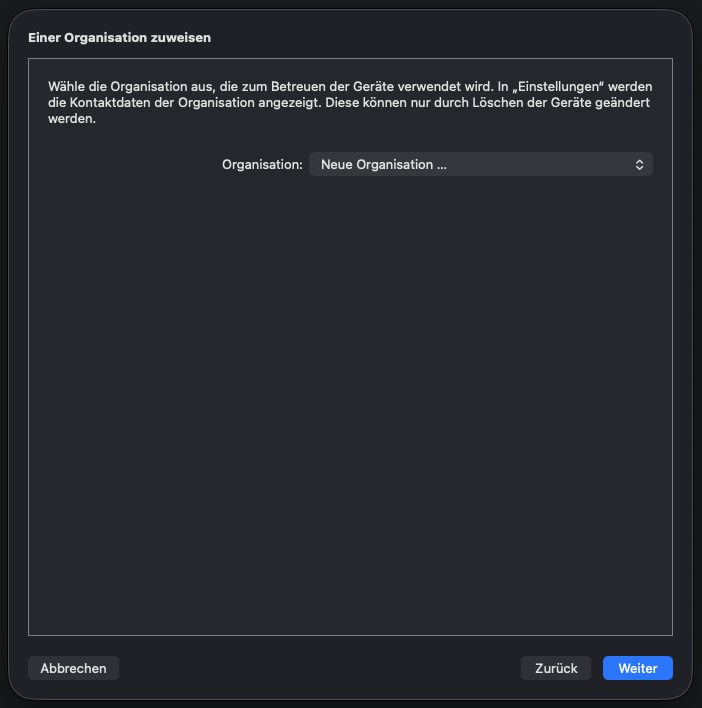 Organisation in Apple Configurator auswählen