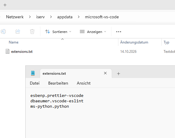 extensions.txt mit drei Extension-IDs, jeweils in einer eigenen Zeile